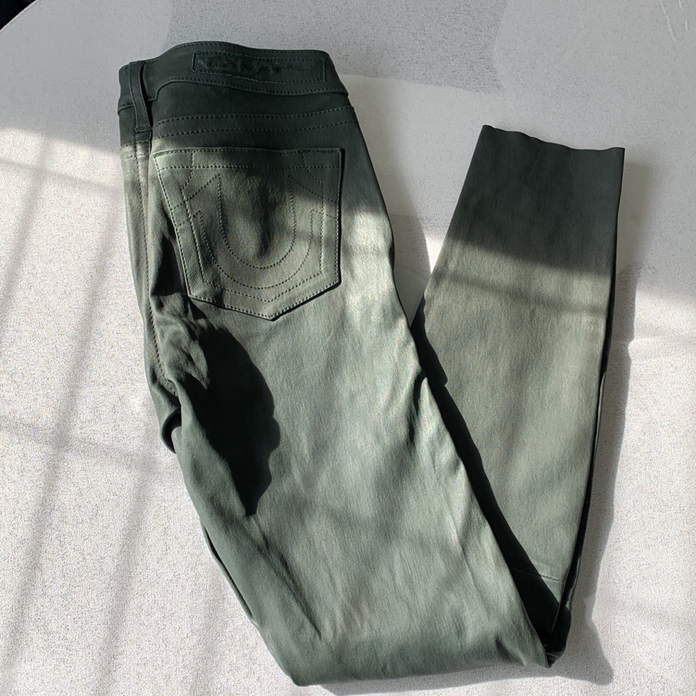 Olive Green Leather True Religion Pants